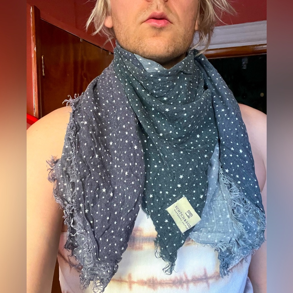 Indigo Patchwork Star Printed Large Linen Square … - image 1